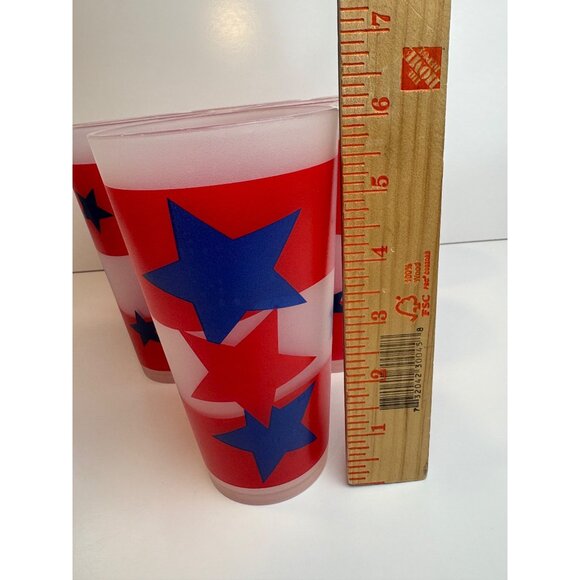 Set Of 6 Vintage Patriotic Star Plastic 6” Tall Tumblers Red Blue Americana - Picture 6 of 6